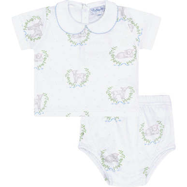 Lamb Print Diaper Cover Set, Blue - Mixed Apparel Set - 1