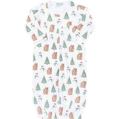 Wonderland Christmas Print  Gown, Green - Nightgowns - 1