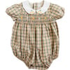 Josephine Tartan Winter Smocked Bubble, Green - Rompers - 1 - thumbnail