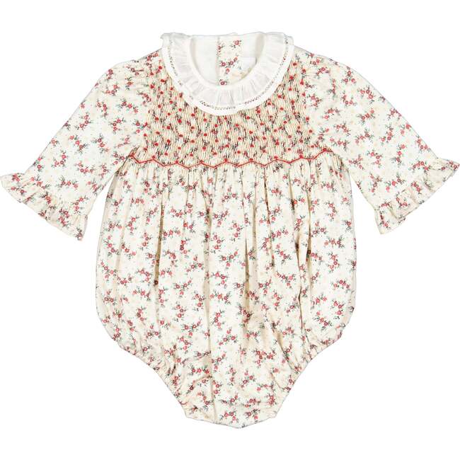 Elizabeth French Floral Smocked Bubble, Red