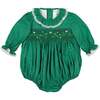Margaret Christmas Long Sleeve Smocked Bubble, Green - Rompers - 1 - thumbnail