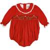 Margaret Christmas Long Sleeve Smocked Bubble, Red - Rompers - 1 - thumbnail
