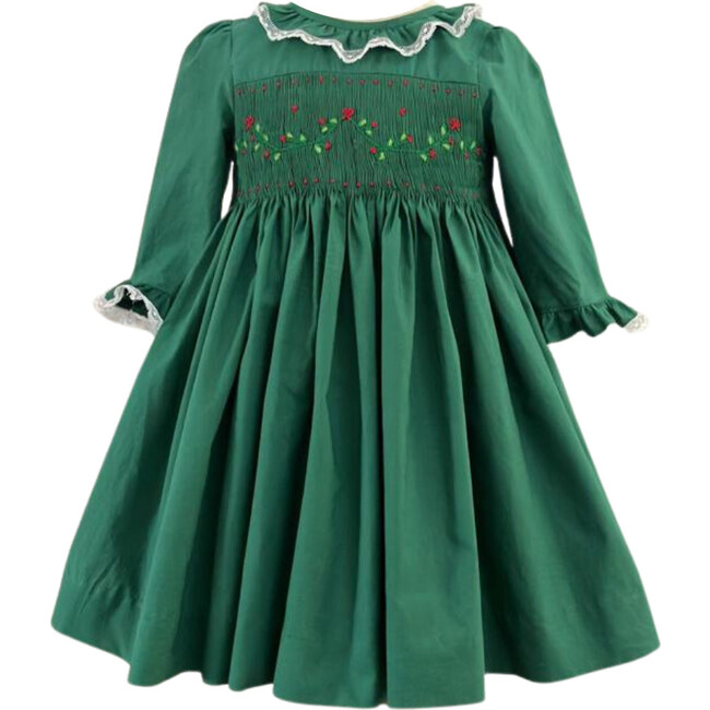 Margaret Christmas Long Sleeve Smocked Dress, Green