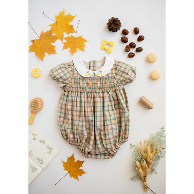 Josephine Tartan Winter Smocked Bubble, Green - Rompers - 5