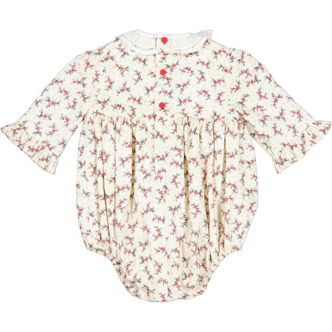 Elizabeth French Floral Smocked Bubble, Red - Rompers - 5