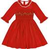 Margaret Christmas Long Sleeve Smocked Dress, Red - Dresses - 1 - thumbnail