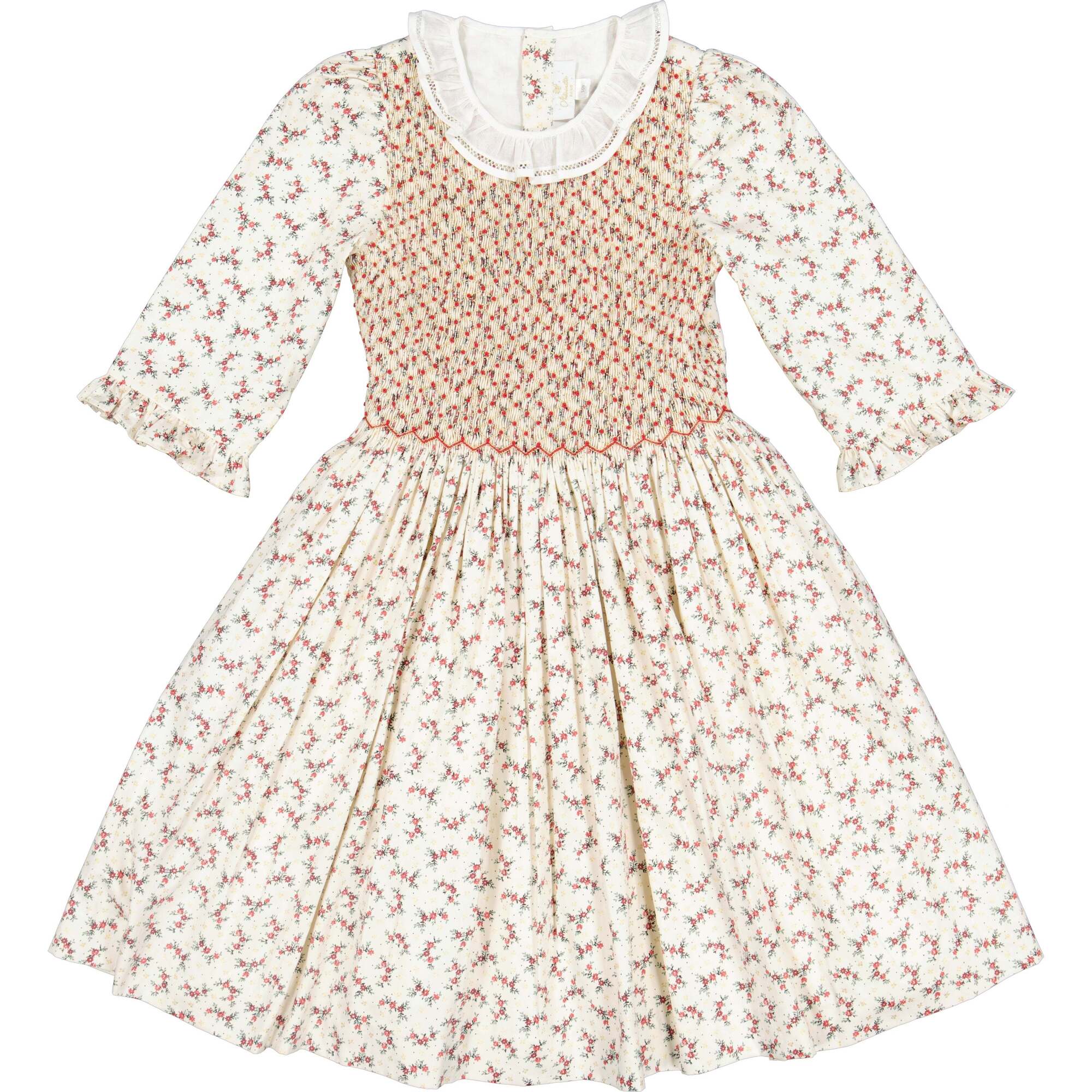 Elizabeth French Floral Smocked Dress, Red - Dresses - 1