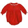 Margaret Christmas Long Sleeve Smocked Bubble, Red - Rompers - 5