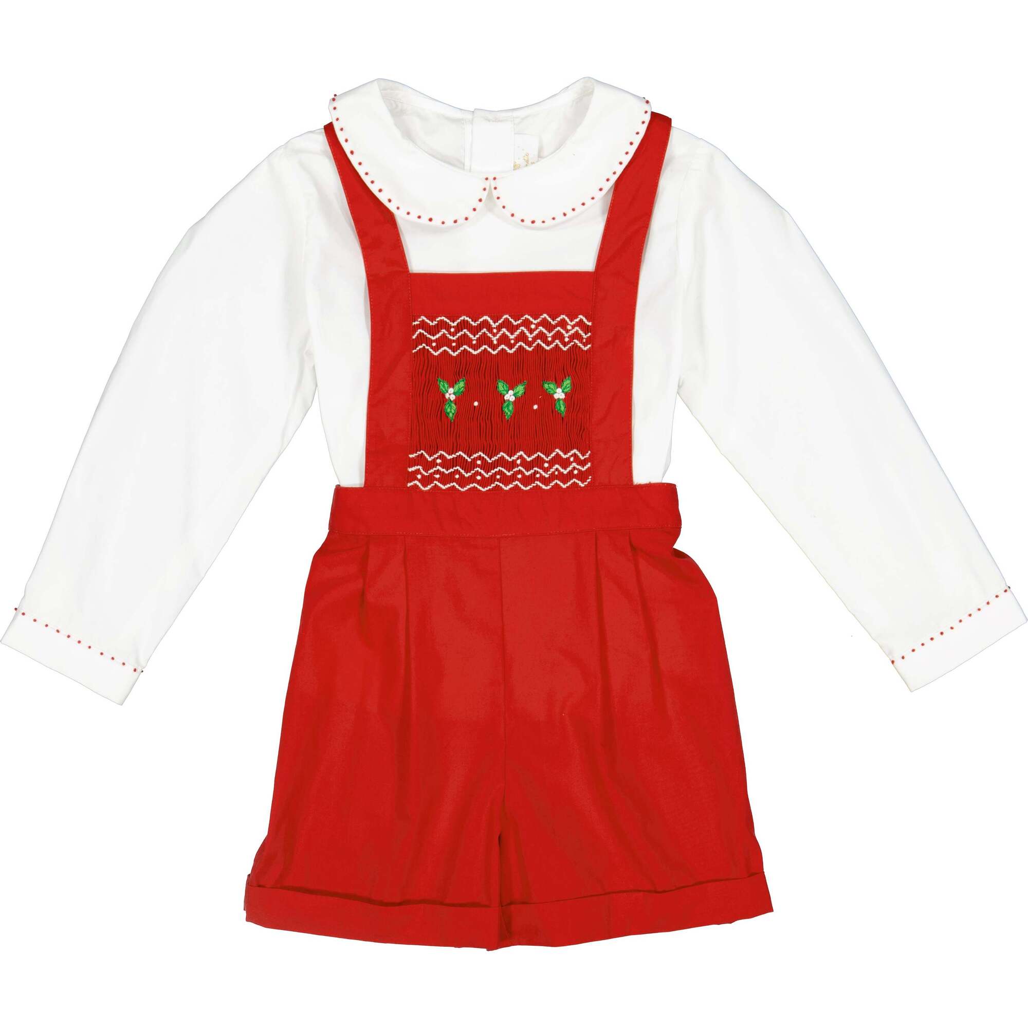 George Classic Christmas Smocked Dungaree, Red - Overalls - 1