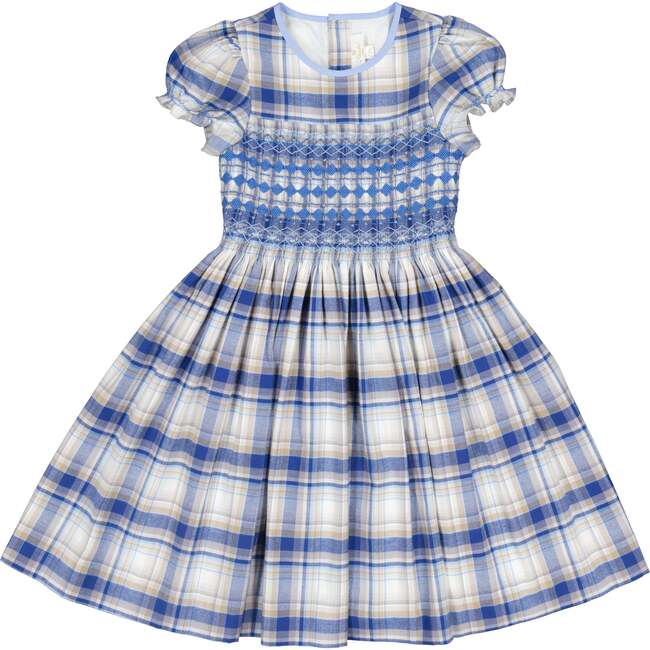 Lilibeth Tartan Flannel Smocked Dress, Blue