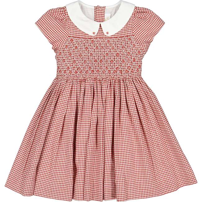 Camille Gingham Flannel Smocked Dress, Red