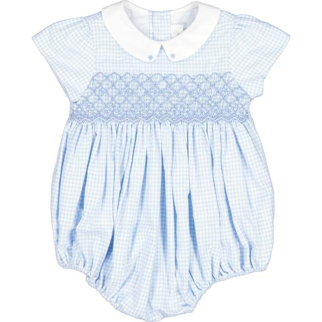 Camille Gingham Flannel Smocked Bubble, Blue