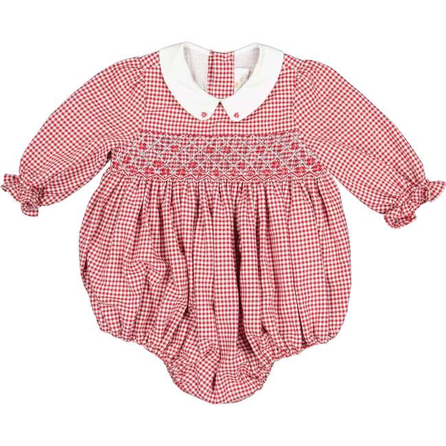 Camille Gingham Flannel Smocked Bubble, Red