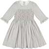 Anastasia Flannel Long Sleeve Smocked Dress, Grey - Dresses - 1 - thumbnail