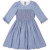 Anastasia Flannel Long Sleeve Smocked Dress, Blue - Dresses - 1 - thumbnail
