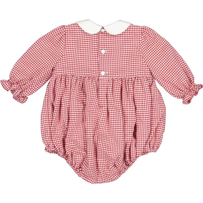 Camille Gingham Flannel Smocked Bubble, Red - Rompers - 5