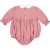Camille Gingham Flannel Smocked Bubble, Red - Rompers - 5