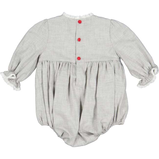 Anastasia Flannel Long Sleeve Smocked Bubble, Grey - Rompers - 4