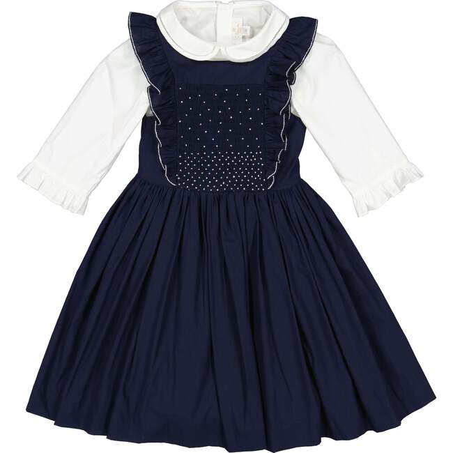 Alix Smocked Dress With Blouse, Navy & White