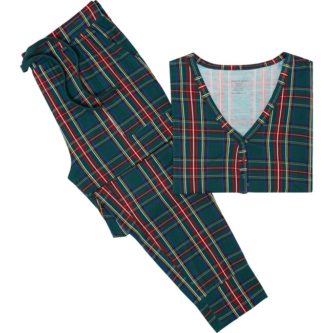 Tartan Plaid Women Long Sleeve Pajama Set, Green - Pajamas - 1
