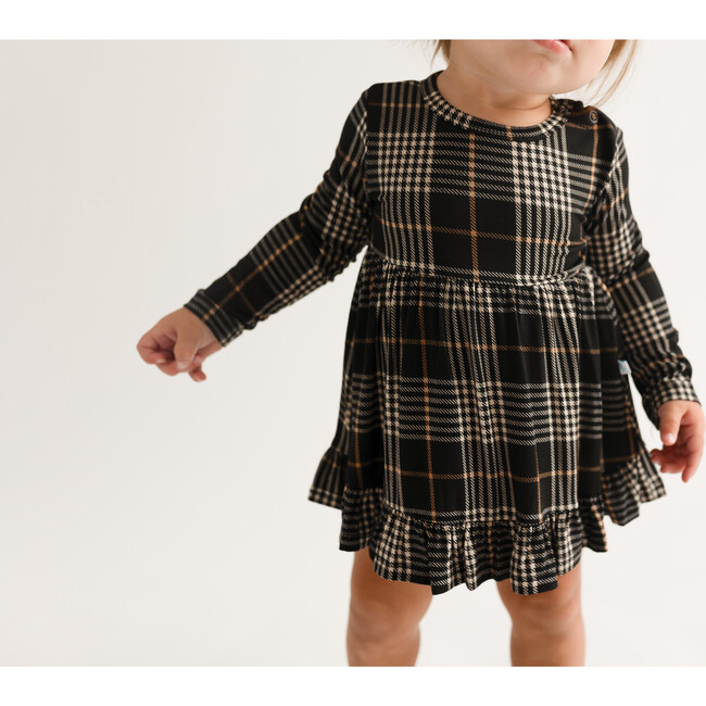 Sanders Long Sleeve Ruffled Bodysuit Dress, Black - Dresses - 2