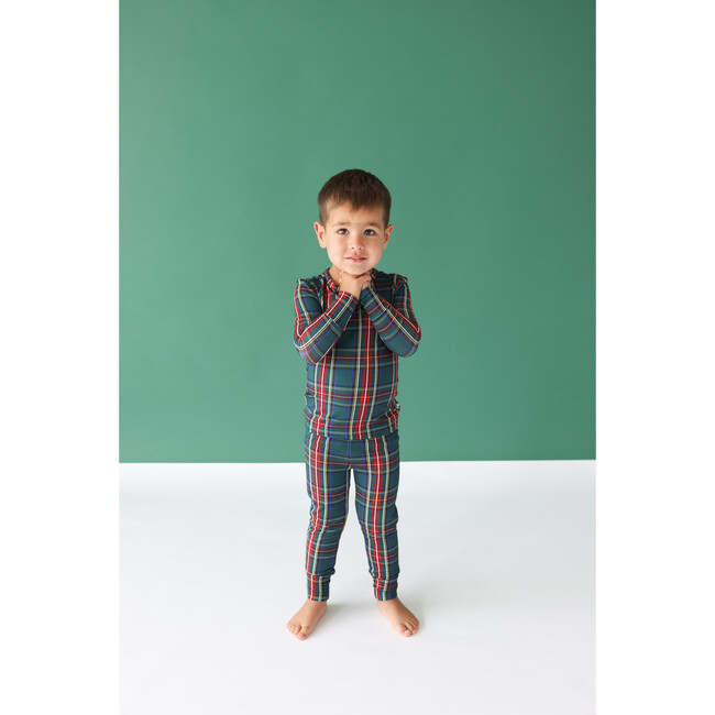 Tartan Plaid Long Sleeve Basic Pajama, Green - Pajamas - 3