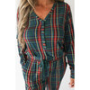 Tartan Plaid Women Long Sleeve Pajama Set, Green - Pajamas - 2