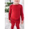 Dark Red Rib Long Sleeve Basic Pajama, Red - Pajamas - 3