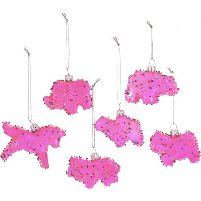 Frosted Circus Animal Cookie Ornaments, Pink Set of 6