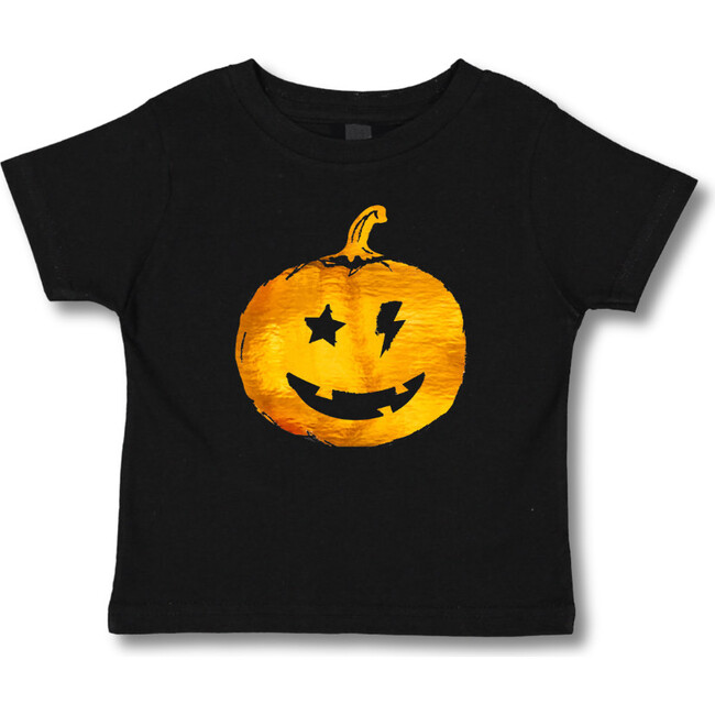 Halloween Metallic Pumpkin Tee Shirt, Black