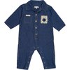 Denim Buttons Jumpsuit with Patchwork, Blue - Rompers - 1 - thumbnail