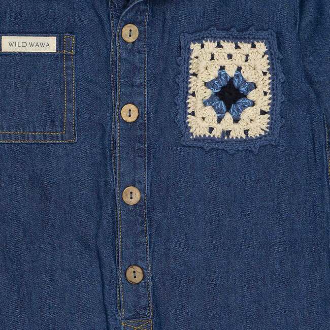 Denim Buttons Jumpsuit with Patchwork, Blue - Rompers - 2