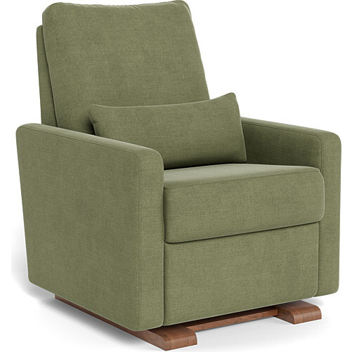 Matera Glider Recliner, Olive Green Cotton-Linen With Walnut Base