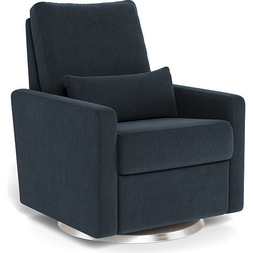 Matera Glider Recliner, Deep Navy With Brushed Steel Swivel Base