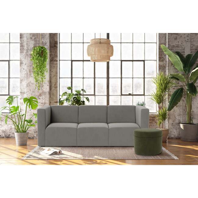 Round Storage Ottoman, Dove Grey Boucle - Ottomans - 4