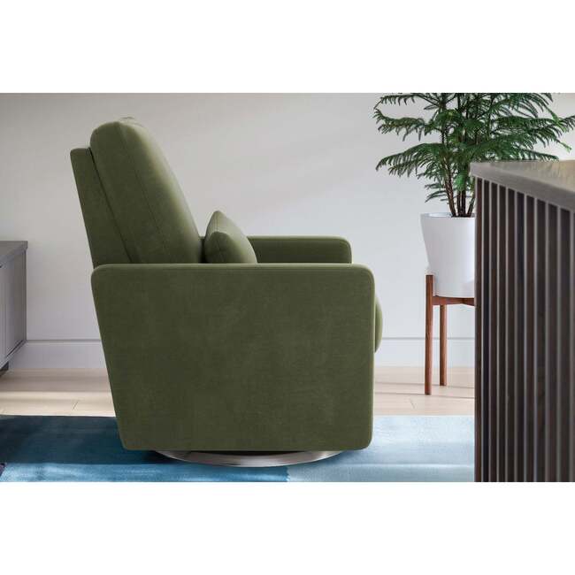 Matera Glider Recliner, Olive Green Cotton-Linen With Walnut Base - Nursery Chairs - 5