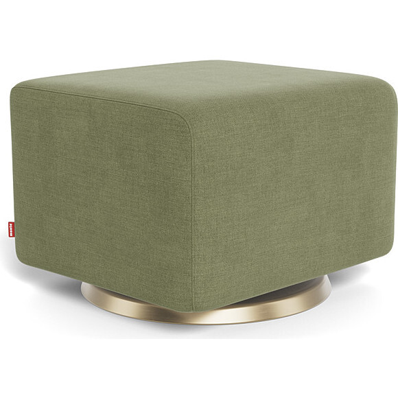 Glider Ottoman, Olive Cotton-Linen With Gold Swivel Base