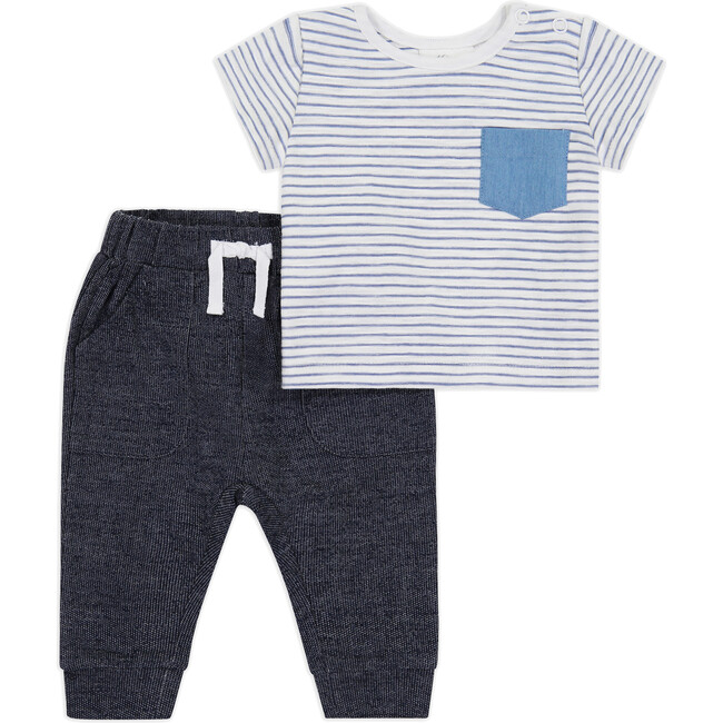 Stripe Knit Top & Pant Set, Blue