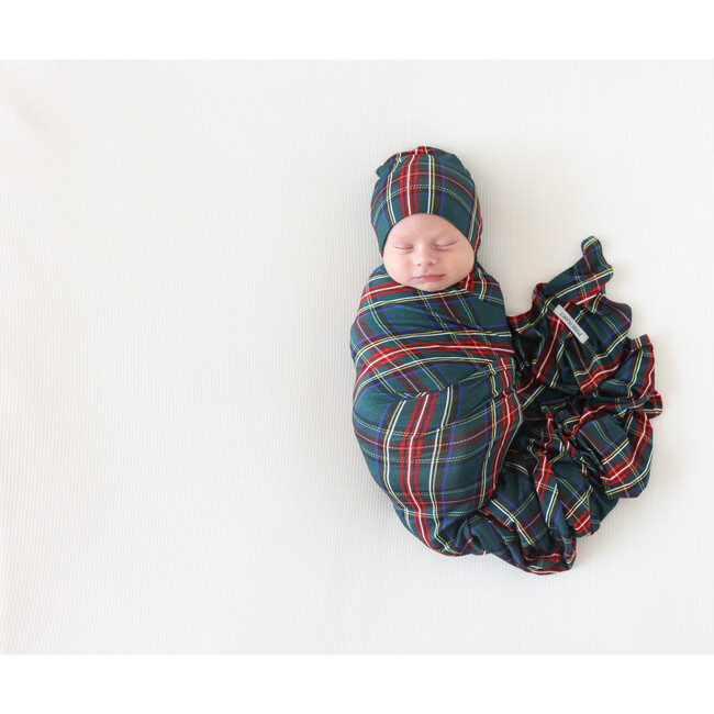Tartan Plaid Infant Swaddle and Beanie Set, Green - Swaddles - 4