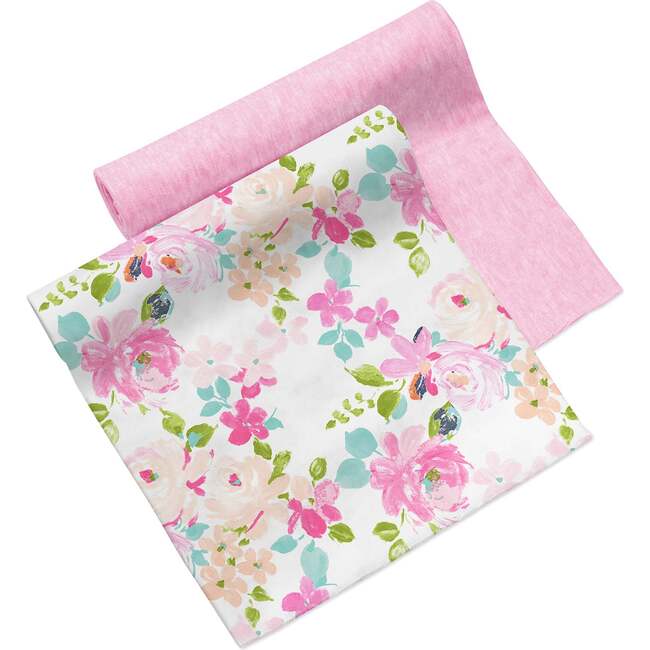 Swaddle Blanket, Watercolor Bloom & Pink Heather, 2 Pack