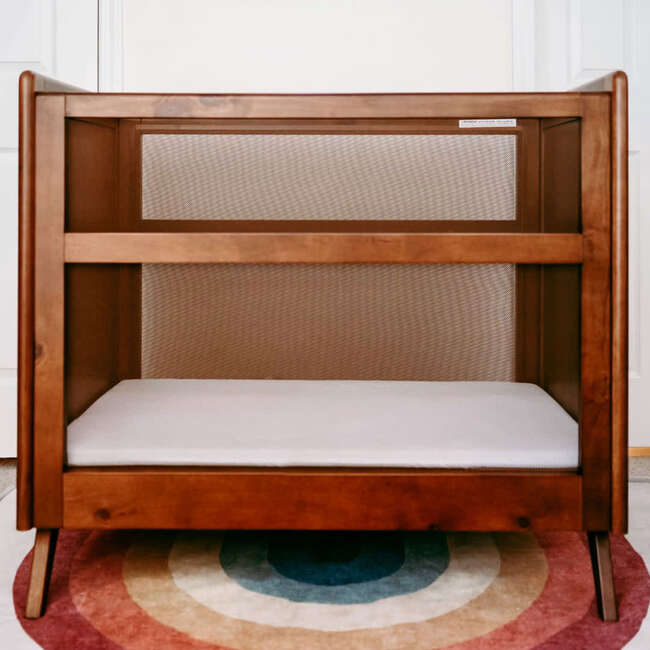 Breathable Mesh 2-in-1 Mini Crib with Mattress, Walnut - Cribs - 2