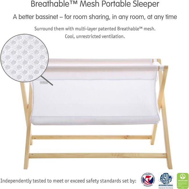 Breathable Mesh Portable Sleeper, Beech & White - Bassinets - 3