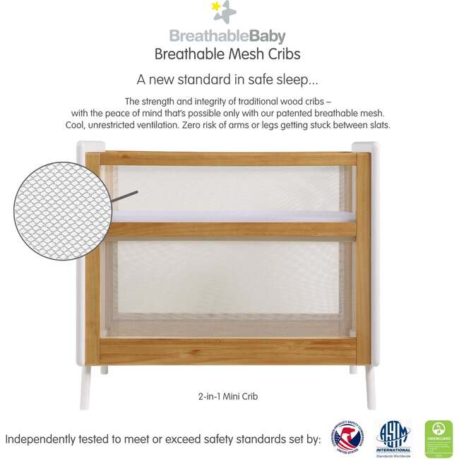 Breathable Mesh 2-in-1 Mini Crib with Mattress, Beech & White - Cribs - 3