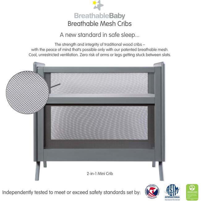 Breathable Mesh 2-in-1 Mini Crib with Mattress, Gray - Cribs - 3