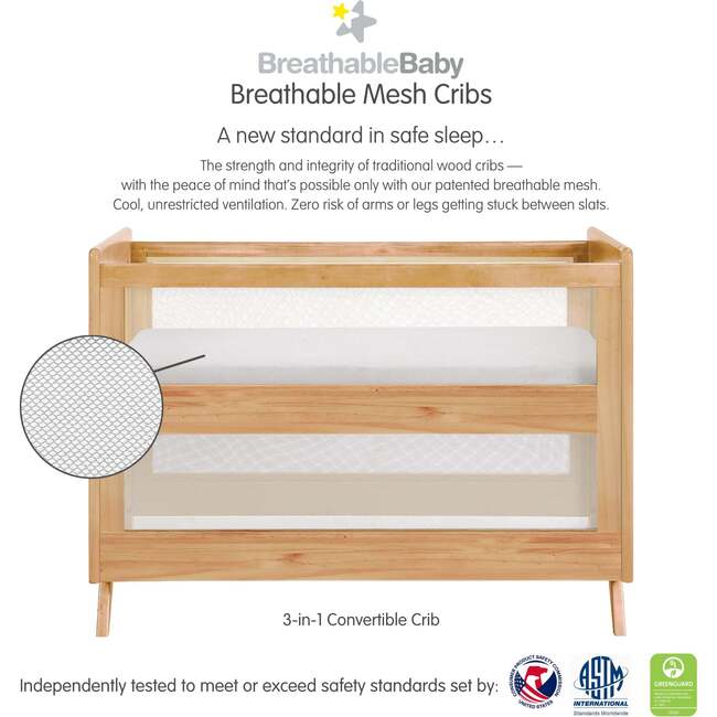 Breathable Mesh 3-in-1 Convertible Crib, Beech - Cribs - 3