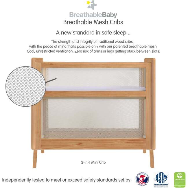 Breathable Mesh 2-in-1 Mini Crib with Mattress, Beech - Cribs - 3