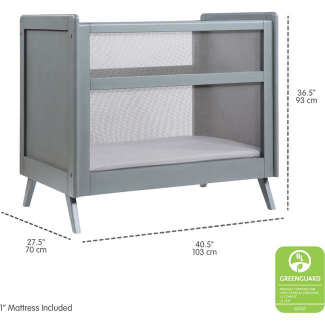 Breathable Mesh 2-in-1 Mini Crib with Mattress, Gray - Cribs - 4