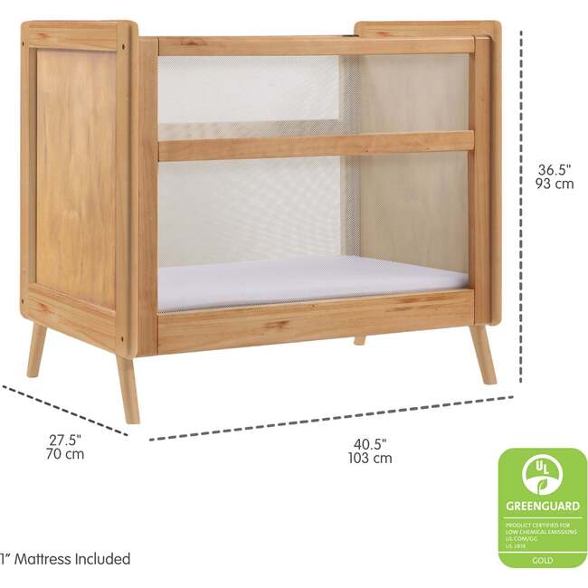 Breathable Mesh 2-in-1 Mini Crib with Mattress, Beech - Cribs - 4
