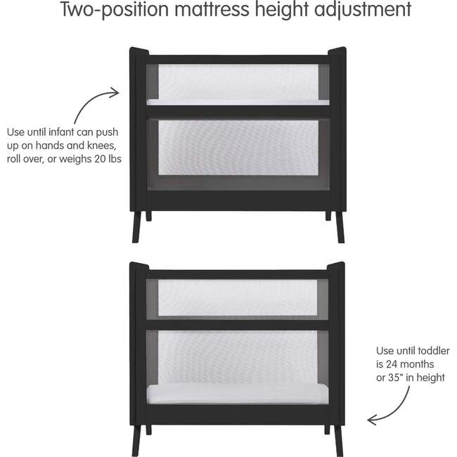 Breathable Mesh 2-in-1 Mini Crib with Mattress, Black - Cribs - 4