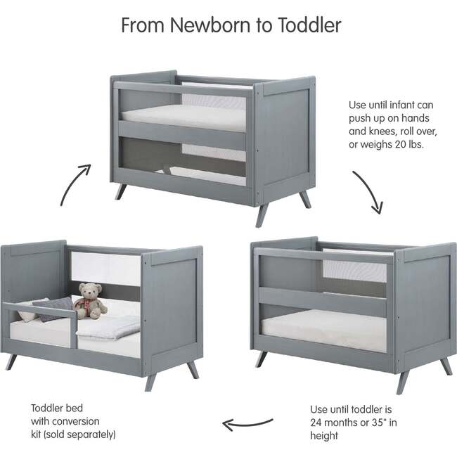Breathable Mesh 3-in-1 Convertible Crib, Gray - Cribs - 5